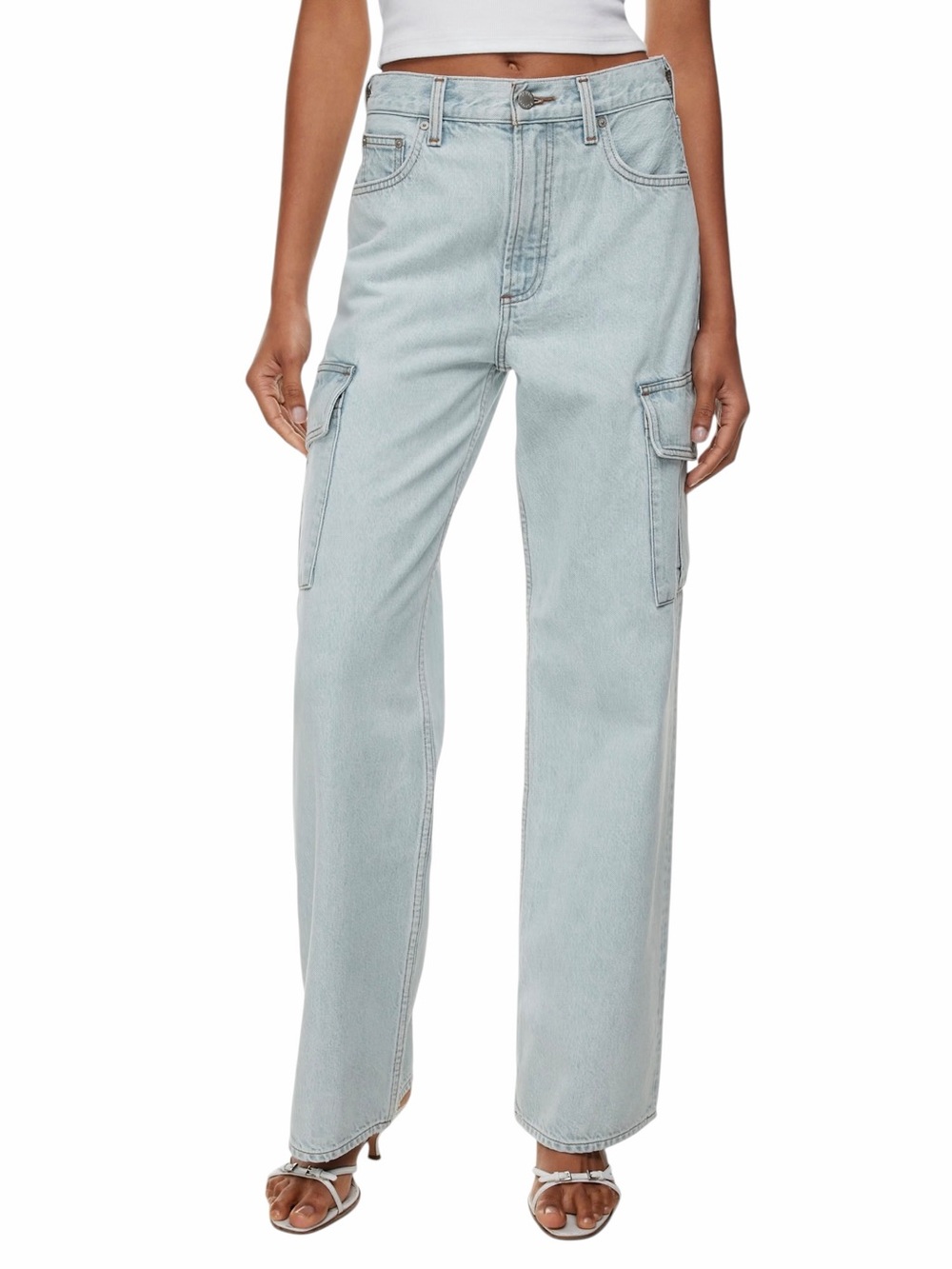 Aritzia Denim Forum Farrah High-Rise Wide Leg Cargo Jean Light Blue Sz 29